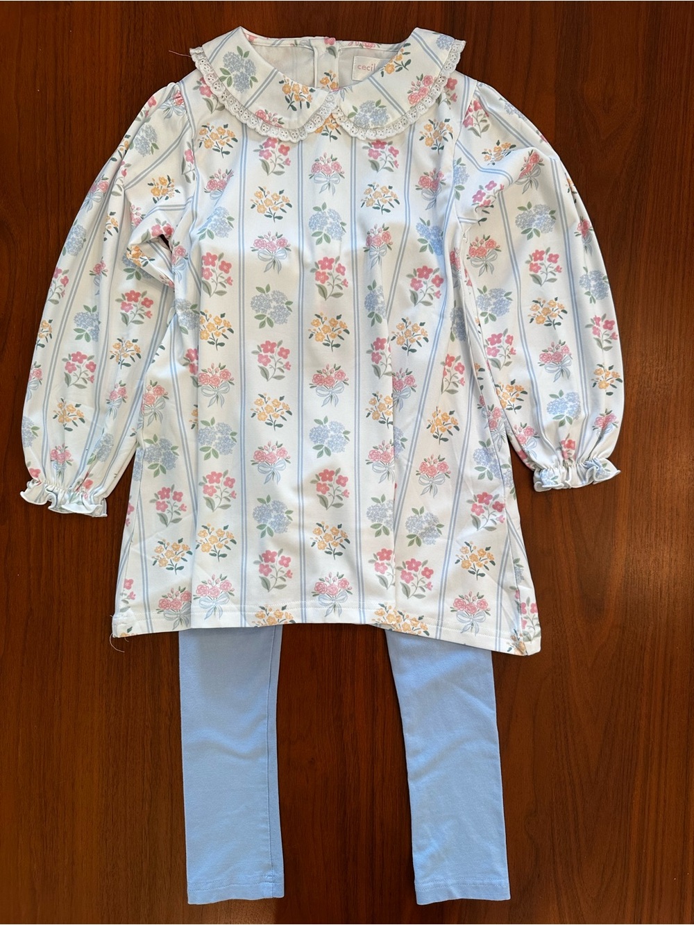 Cecil & Lou Girls Floral Hydrangea Leggings Set Light Blue size 6